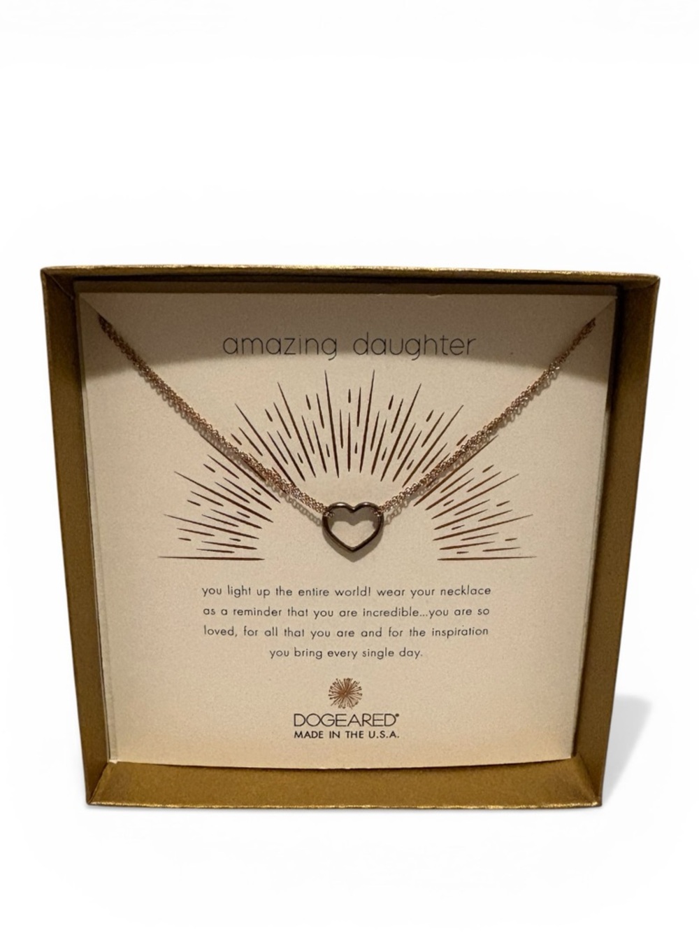 Dogeared Rose Gold Open Heart Necklace - Amazing Daughter